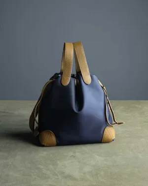 Cute Womens Navy&Khaki NYLON Bucket Handbag Purse Barrel NYLON Shoulder Bag Crossbody Purse for Ladies cheap online