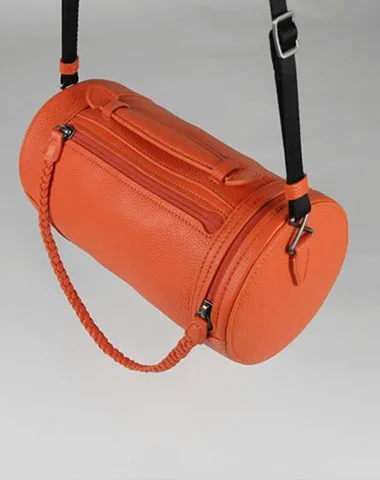 Cute Womens Orange Leather Bucket Shoulder Purse Barrel Crossbody Bag Purse for Ladies cheap online