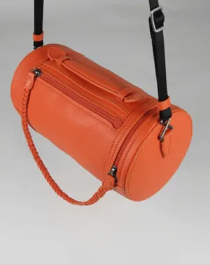 Cute Womens Orange Leather Bucket Shoulder Purse Barrel Crossbody Bag Purse for Ladies cheap online
