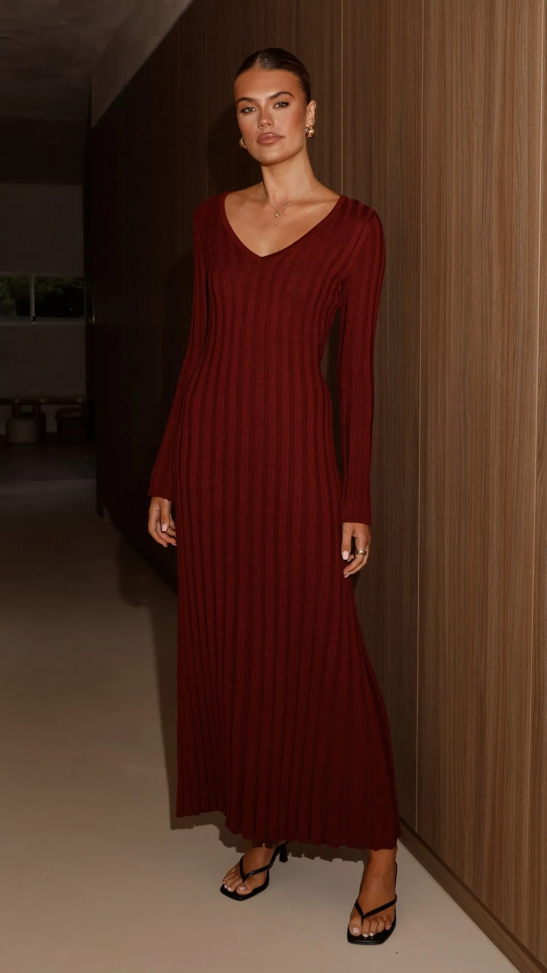 Cyra Long Sleeve Maxi Dress - Wine