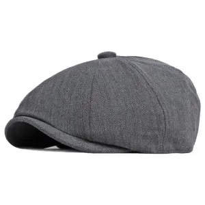 Dalkey Cotton Newsboy Cap stylish boater hat with ribbon on model