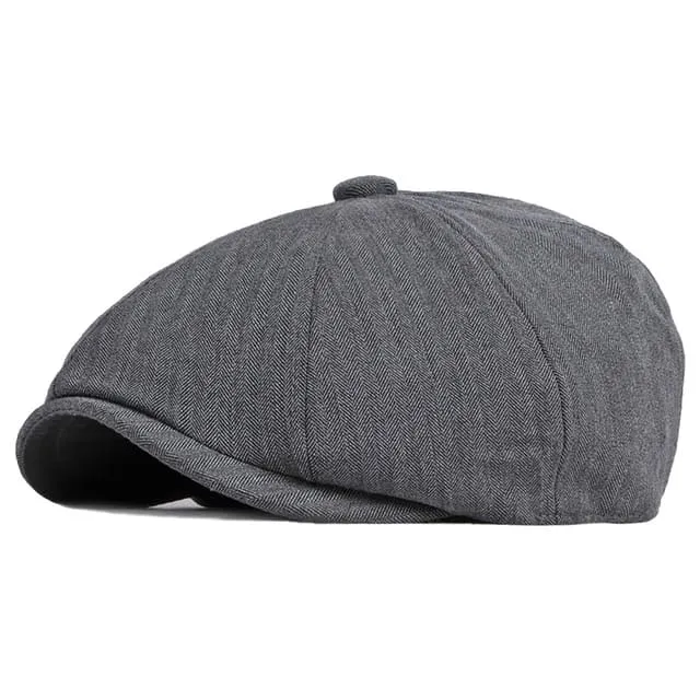 Dalkey Cotton Newsboy Cap stylish boater hat with ribbon on model