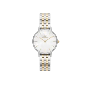 Daniel Wellington Petite 28mm Bezel 5-Link White MOP Two-Tone Watch DW00100665 