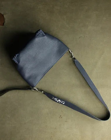 Dark Blue Womens Leather Bucket Shoulder Purse Womens Barrel Leather Handbag Shoulder Bag for Ladies cheap online