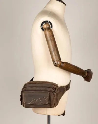 Dark Brown Leather Fanny Pack Mens Waist Bag Hip Pack Belt Bags Bumbags for Men Black