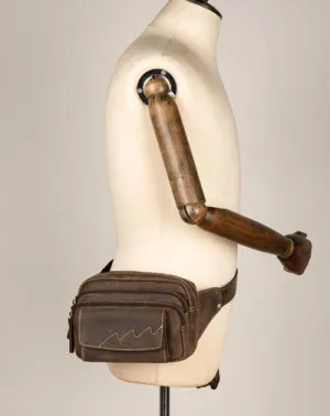 Dark Brown Leather Fanny Pack Mens Waist Bag Hip Pack Belt Bags Bumbags for Men Black