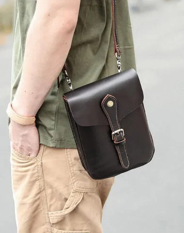 Dark Brown Vintage Leather Mens Small Messenger Bag Waist Bag Belt Pouch Bag For Men Coffee