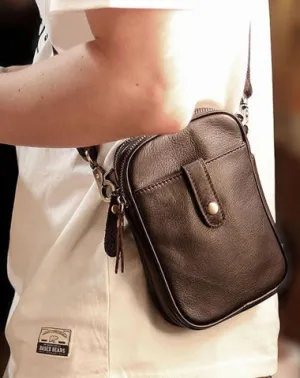 Dark Brown Vintage Leather Mens Small Messenger Bag Waist Bag Black Belt Pouch Bag For Men Black