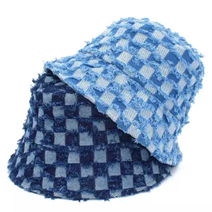 Deacon Denim Bucket Hat boater hat with bow in beach sunlight