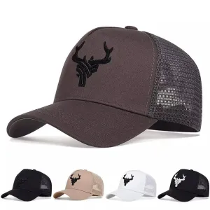 Deer Head Cotton Trucker Cap stylish boater hat with ribbon on model
