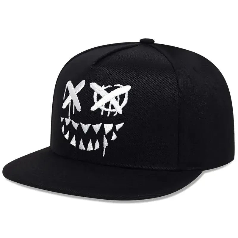 Demon Face Snapback Cap boater hat with bow in beach sunlight