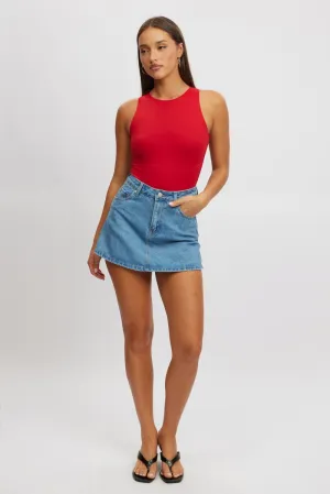 Denim Denim Skort High Rise,skirt,denim skirt,mini skirt,maxi skirt,jean skirt,skort,tennis skirt,pleated skirt,pencil skirt,bubble skirt,plisse skirt,fitted skirt,midi skirt,short skirt,short mini skirt,leather skirt,a line skirt