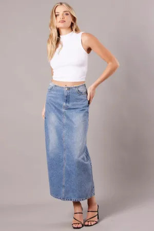 Denim Maxi Skirt High Rise A-line Raw Edge Denim,skirt,denim skirt,mini skirt,maxi skirt,jean skirt,skort,tennis skirt,pleated skirt,pencil skirt,bubble skirt,plisse skirt,fitted skirt,midi skirt,short skirt,short mini skirt,leather skirt,a line skirt,Spli