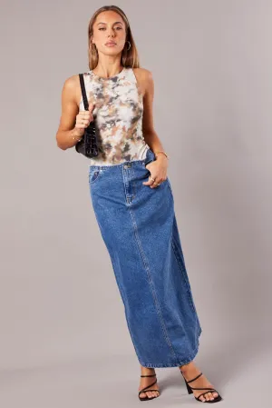 Denim Maxi Skirt High Rise A-line Raw Edge Denim,skirt,denim skirt,mini skirt,maxi skirt,jean skirt,skort,tennis skirt,pleated skirt,pencil skirt,bubble skirt,plisse skirt,fitted skirt,midi skirt,short skirt,short mini skirt,leather skirt,a line skirt