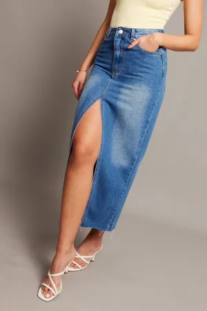 Denim Maxi Skirt High Rise Front Split,skirt,denim skirt,mini skirt,maxi skirt,jean skirt,skort,tennis skirt,pleated skirt,pencil skirt,bubble skirt,plisse skirt,fitted skirt,midi skirt,short skirt,short mini skirt,leather skirt,a line skirt,Split skirt