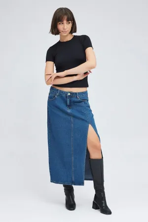 Denim Maxi Skirt Mid Rise Denim Pencil Slit,skirt,denim skirt,mini skirt,maxi skirt,jean skirt,skort,tennis skirt,pleated skirt,pencil skirt,bubble skirt,plisse skirt,fitted skirt,midi skirt,short skirt,short mini skirt,leather skirt,a line skirt
