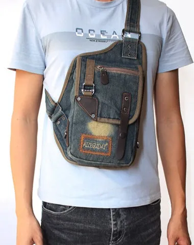 Denim Mens Sling Bag Waist Bag Chest Bag Vintage Blue Denim Sling Bag For Men Vintage Blue
