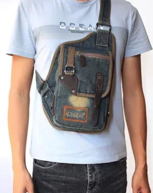 Denim Mens Sling Bag Waist Bag Chest Bag Vintage Blue Denim Sling Bag For Men Vintage Blue