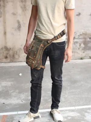 Denim Mens Thigh bag Waist Bag DropLeg Bag Belt Pouch Small Shoulder Bag For Men Army Green