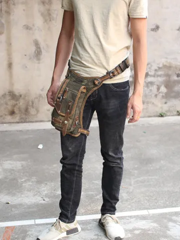 Denim Mens Thigh bag Waist Bag DropLeg Bag Belt Pouch Small Shoulder Bag For Men Army Green