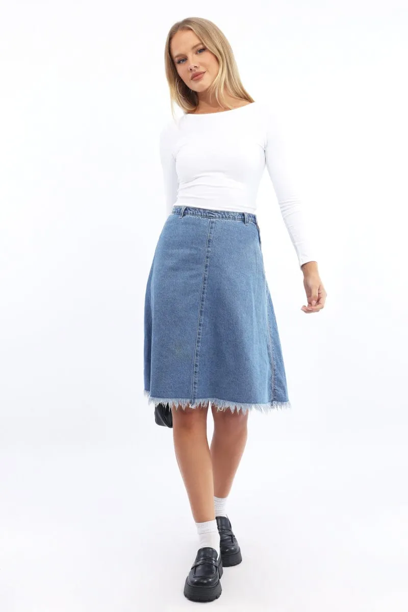 Denim Midi Denim Skirt,skirt,denim skirt,mini skirt,maxi skirt,jean skirt,skort,tennis skirt,pleated skirt,pencil skirt,bubble skirt,plisse skirt,fitted skirt,midi skirt,short skirt,short mini skirt,leather skirt,a line skirt
