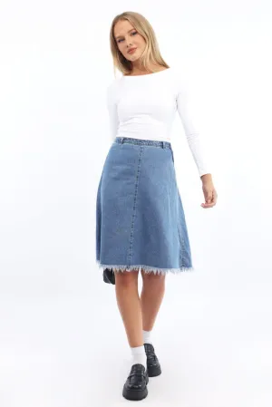 Denim Midi Denim Skirt,skirt,denim skirt,mini skirt,maxi skirt,jean skirt,skort,tennis skirt,pleated skirt,pencil skirt,bubble skirt,plisse skirt,fitted skirt,midi skirt,short skirt,short mini skirt,leather skirt,a line skirt