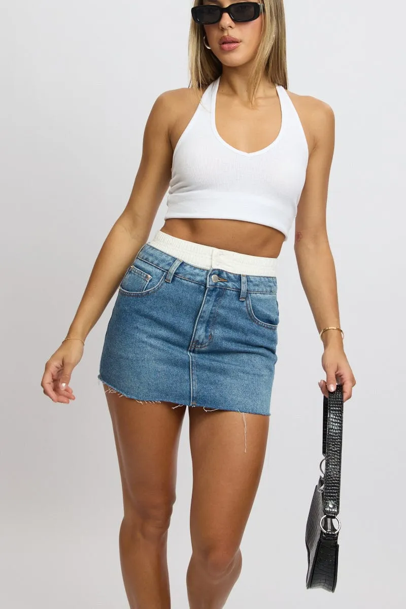Denim Mini Skirt High Rise Underwear Waist Detail,skirt,denim skirt,mini skirt,maxi skirt,jean skirt,skort,tennis skirt,pleated skirt,pencil skirt,bubble skirt,plisse skirt,fitted skirt,midi skirt,short skirt,short mini skirt,leather skirt,a line skirt