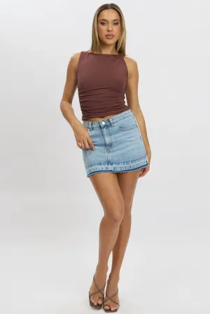 Denim Mini Skirt Mid Rise Let down Hem,skirt,denim skirt,mini skirt,maxi skirt,jean skirt,skort,tennis skirt,pleated skirt,pencil skirt,bubble skirt,plisse skirt,fitted skirt,midi skirt,short skirt,short mini skirt,leather skirt,a line skirt