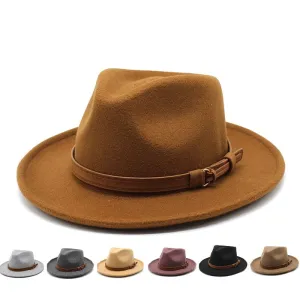 Denis Wool Felt Fedora Hat stylish boater hat with ribbon on model