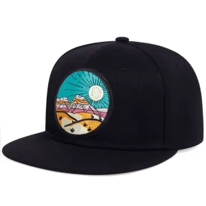 Desert Black Snapback Cap boater hat with bow in beach sunlight
