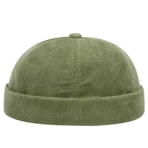 Detroit Classic Corduroy Docker Cap stylish boater hat with ribbon on model