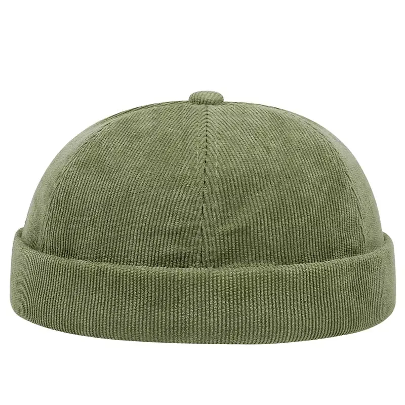 Detroit Classic Corduroy Docker Cap stylish boater hat with ribbon on model