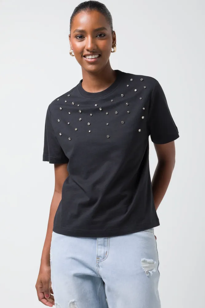 Diamante T-Shirt Black,women t-shirt cotton,women t-shirt top,boutique women's clothing