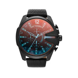 Diesel Mega Chief Black Leather Chronograph Watch DZ4323 
