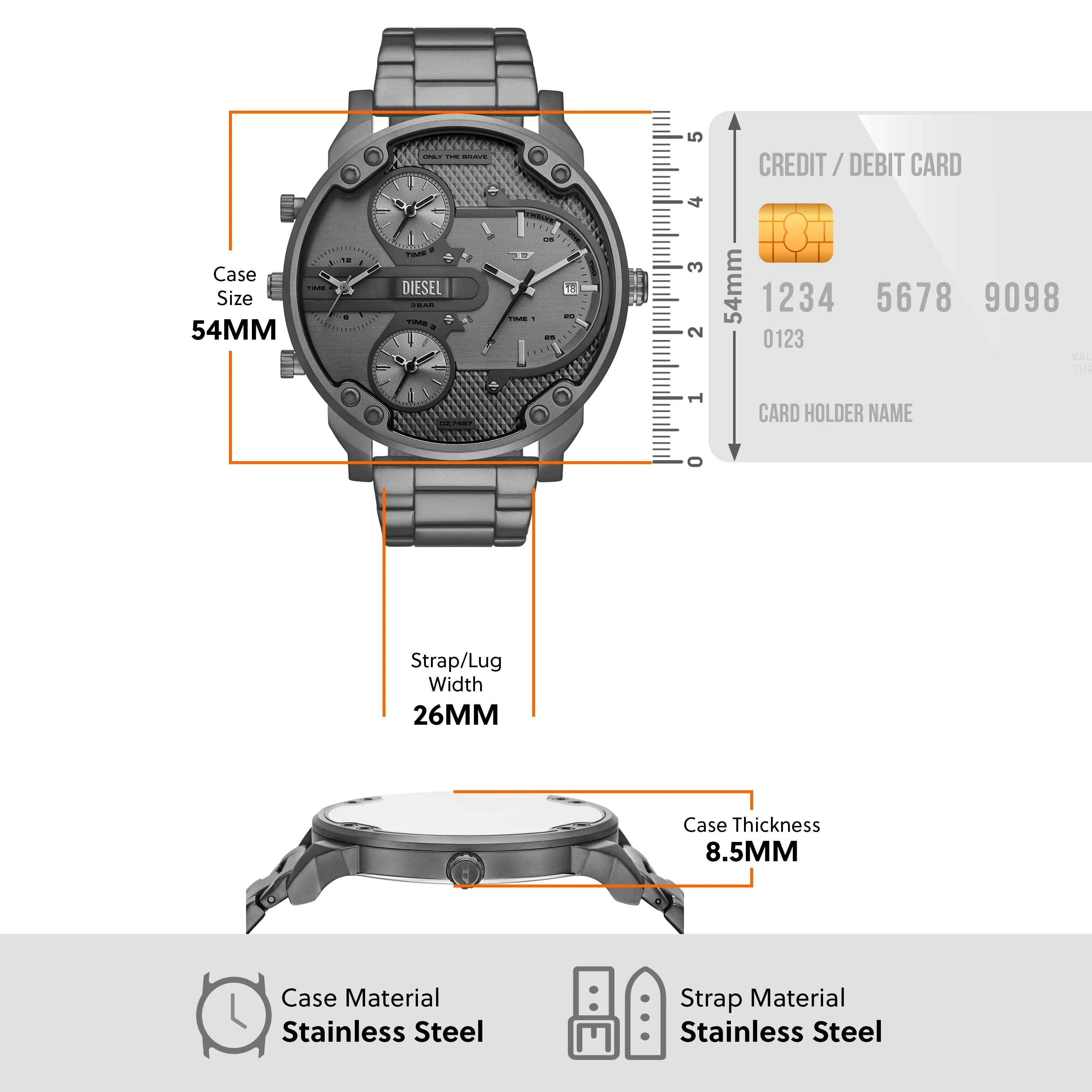 Diesel Mr. Daddy Slim Grey Dial Stainless Steel Watch DZ7487