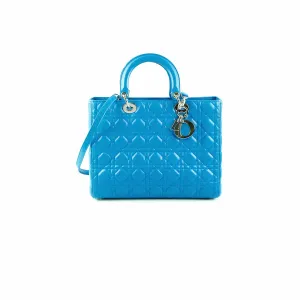 Dior Large Lady Dior Turquoise Cannage Lambskin Top Handle Bags Cheap