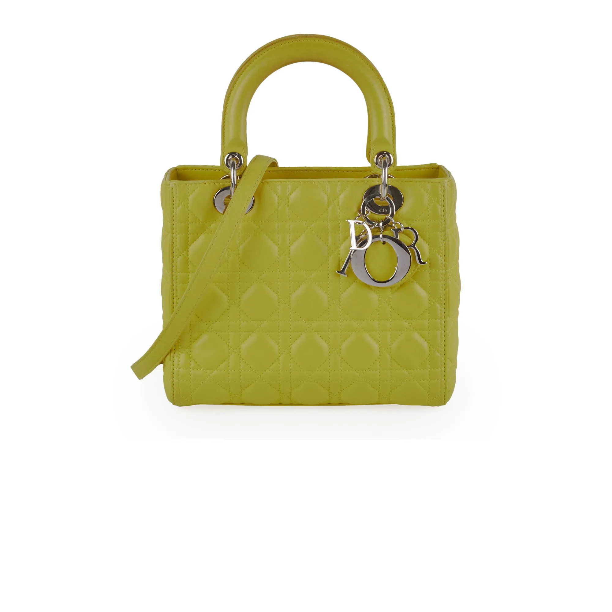 Dior Medium Lady Dior Lambskin Yellow Top Handle Bags Cheap