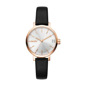 DKNY Soho Glitz Silver Dial Black Leather Strap Watch DK1L038L0035 