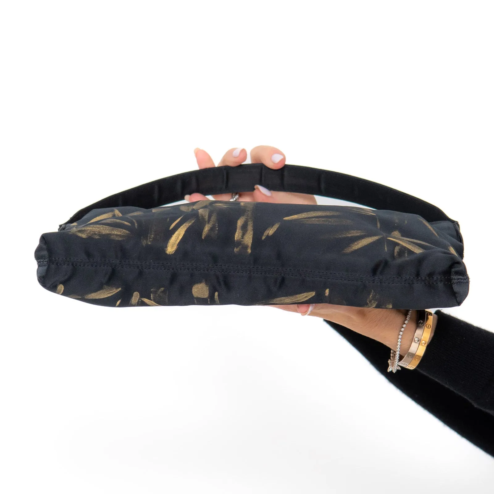 Dolce & Gabbana  Black And Gold Hand Painted Satin Shoulder Bag