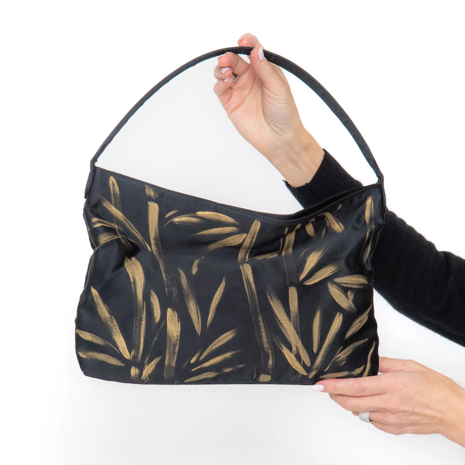 Dolce & Gabbana  Black And Gold Hand Painted Satin Shoulder Bag