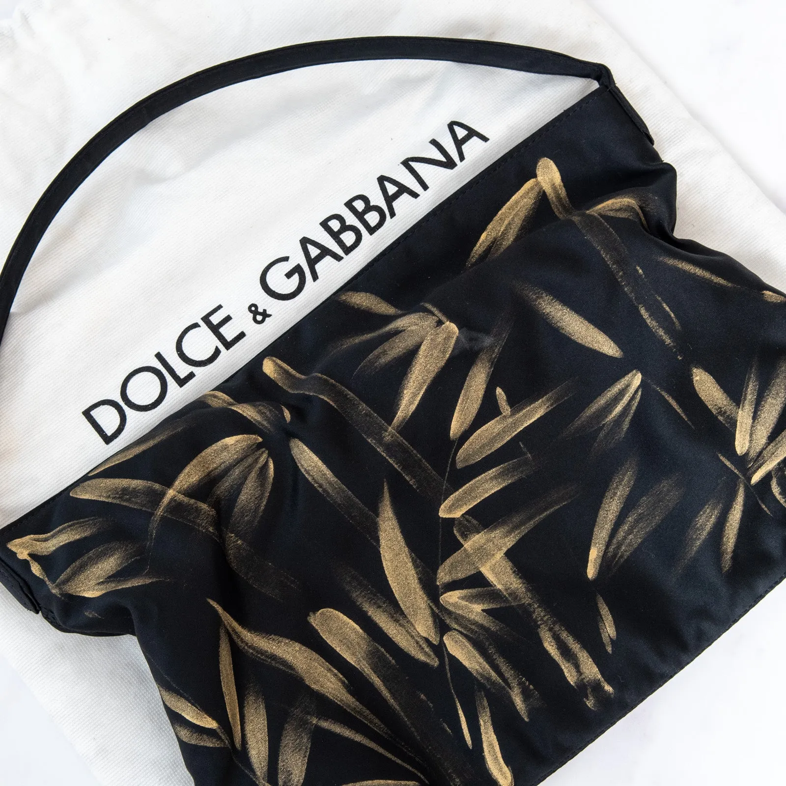 Dolce & Gabbana  Black And Gold Hand Painted Satin Shoulder Bag