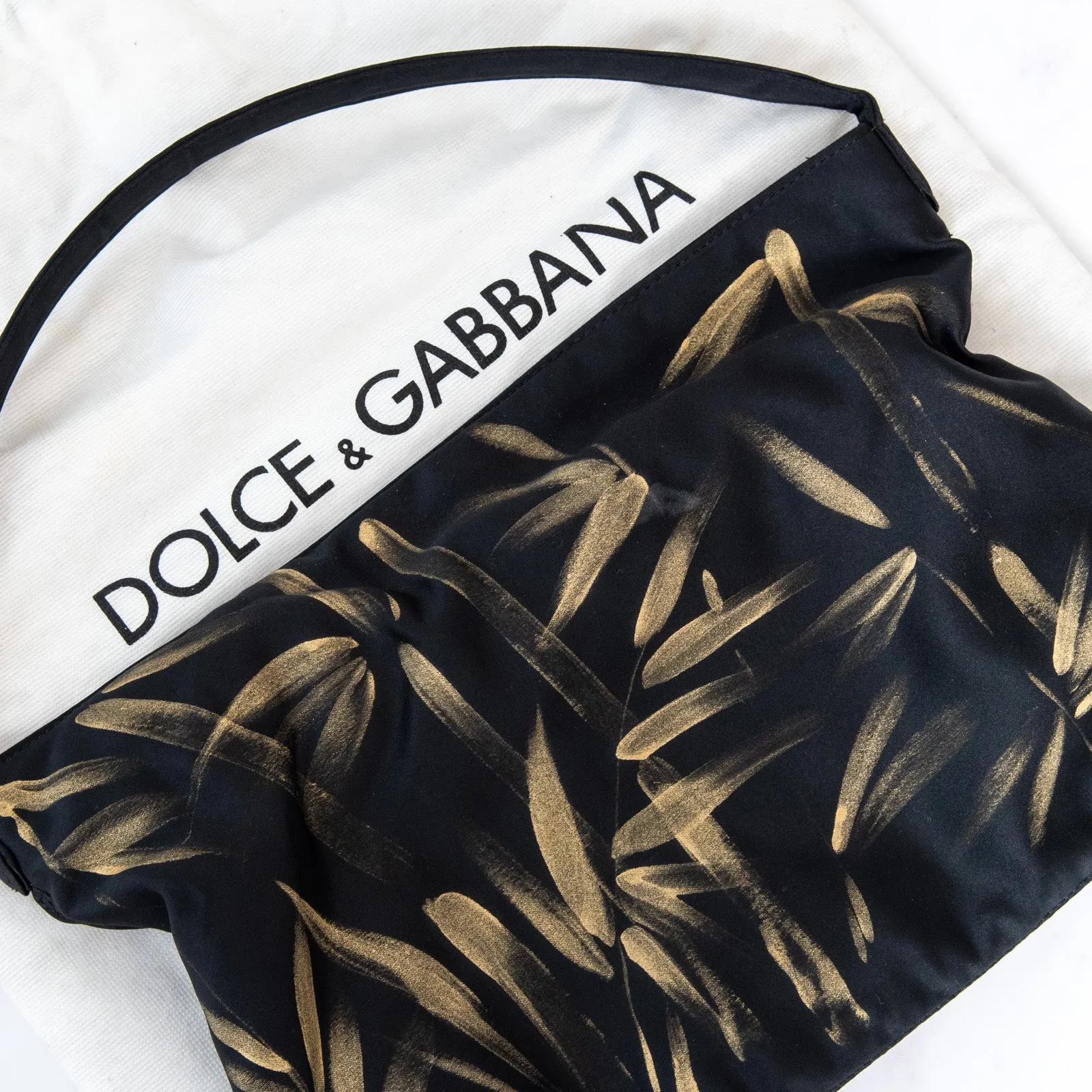 Dolce & Gabbana  Black And Gold Hand Painted Satin Shoulder Bag