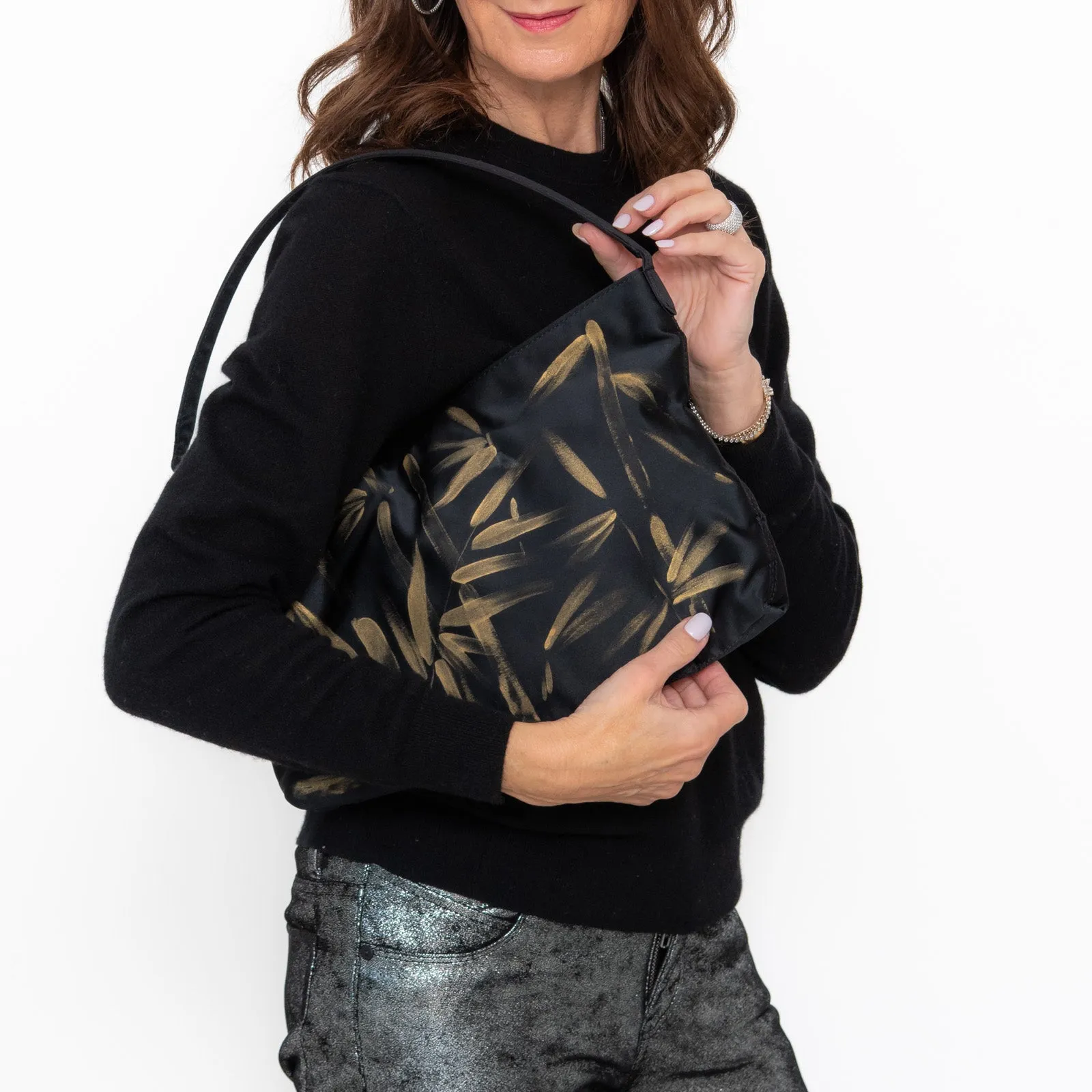 Dolce & Gabbana  Black And Gold Hand Painted Satin Shoulder Bag