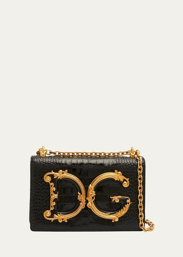 Dolce & Gabbana Girl's Croc-Embossed Chain Crossbody Bag anti-theft crossbody bags sale