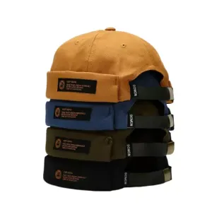 Domon Plain Docker Cap stylish boater hat with ribbon on model