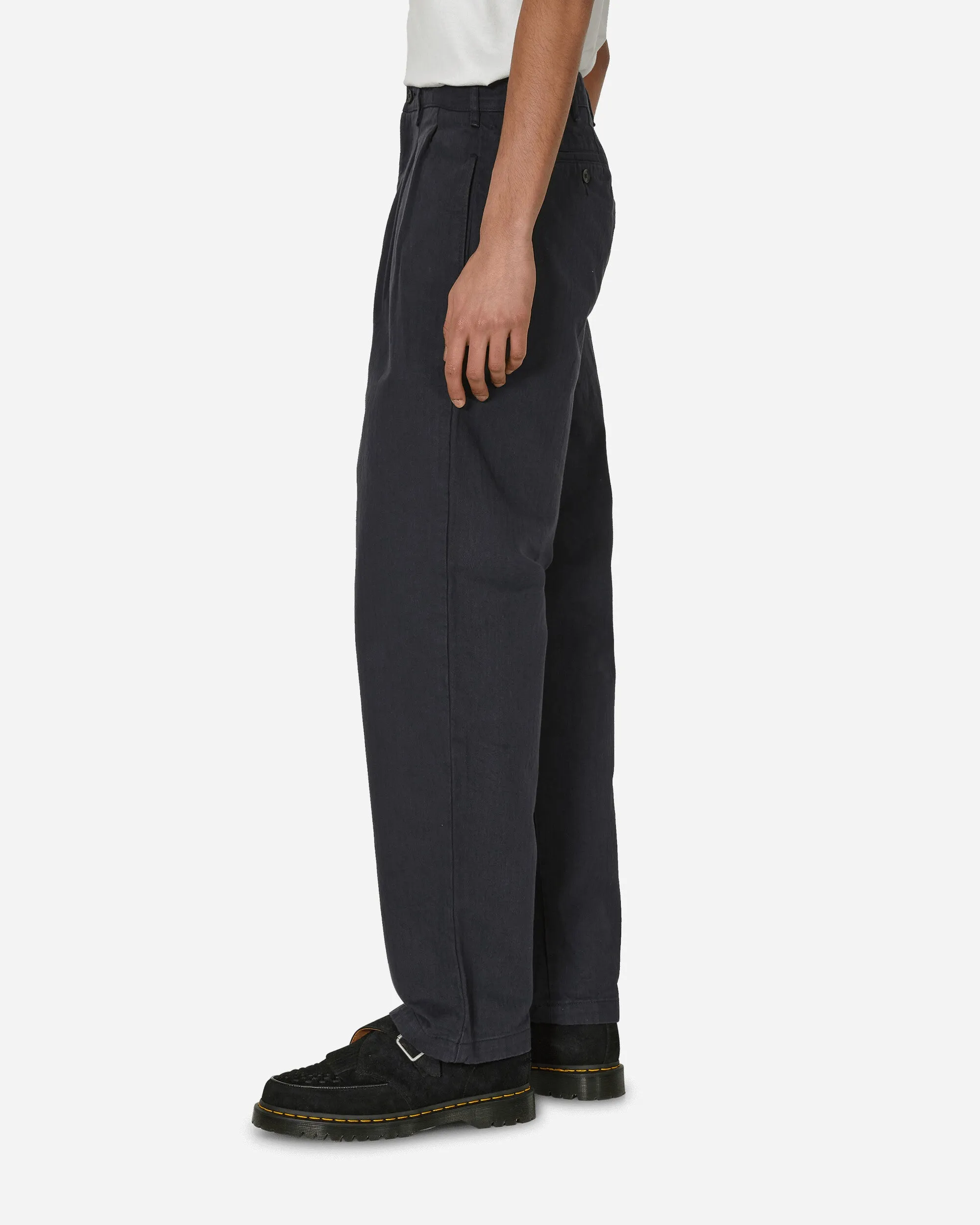 Double-Pleat Herringbone Pant Navy