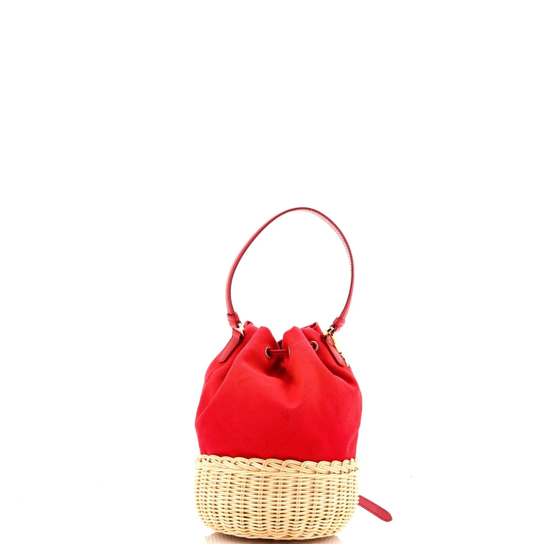 Drawstring Bucket Bag Canvas and Wicker Small