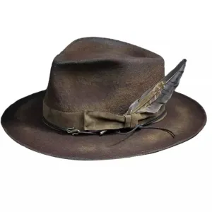 Duadet Feathers Trilby Hat stylish boater hat with ribbon on model