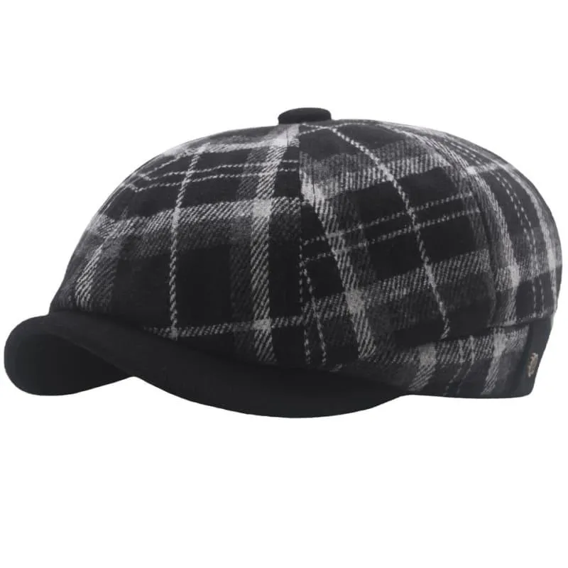 Dupont Tartan Newsboy Cap boater hat with bow in beach sunlight