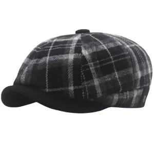 Dupont Tartan Newsboy Cap boater hat with bow in beach sunlight